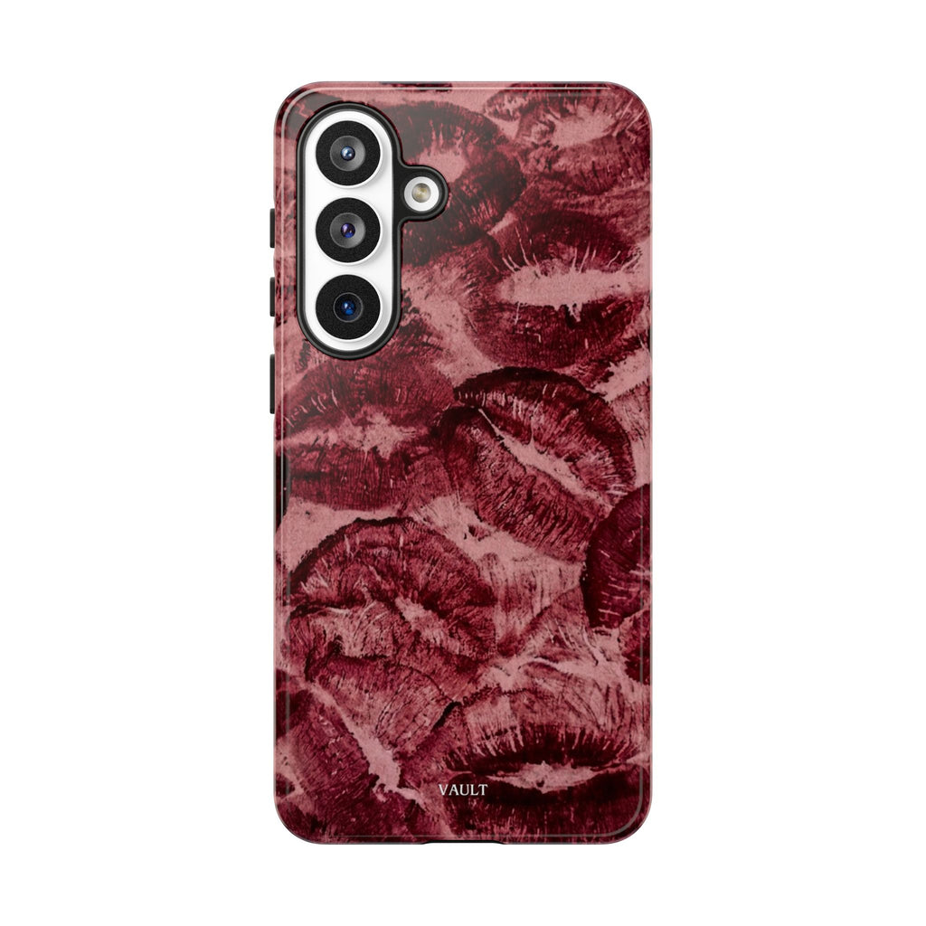 Kiss Print Phone Case – Burgundy Lip Pattern Protective Phone Cover