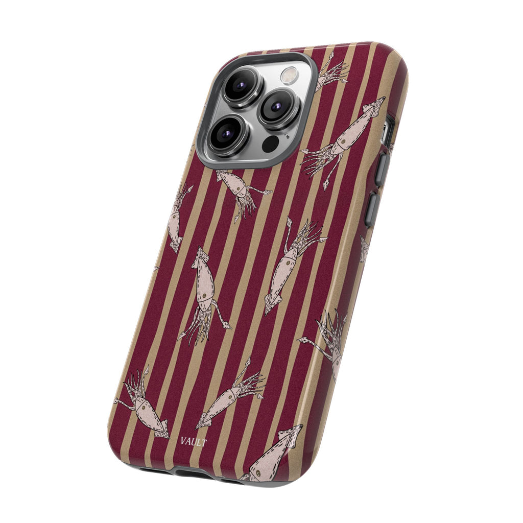 Phone Case - Vintage Shrimp Pattern on Burgundy Stripes