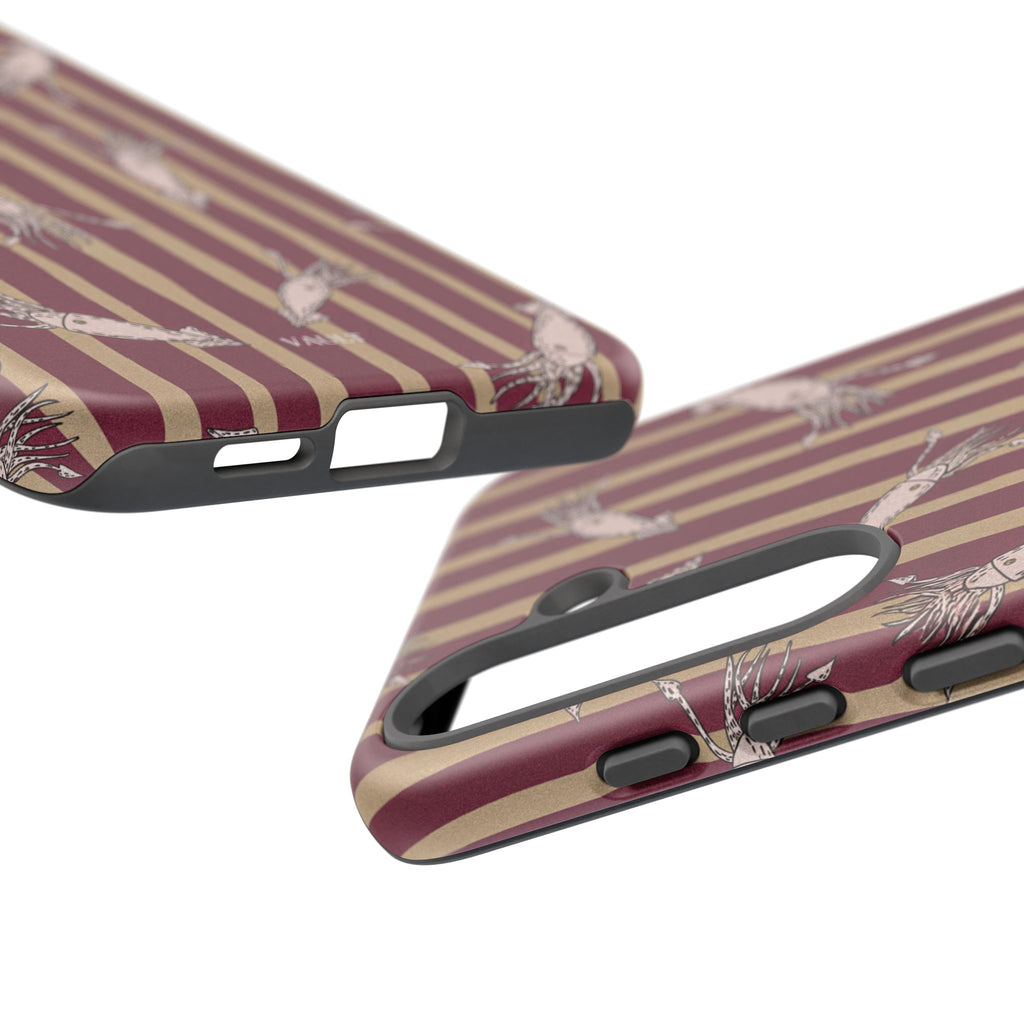 Phone Case - Vintage Shrimp Pattern on Burgundy Stripes