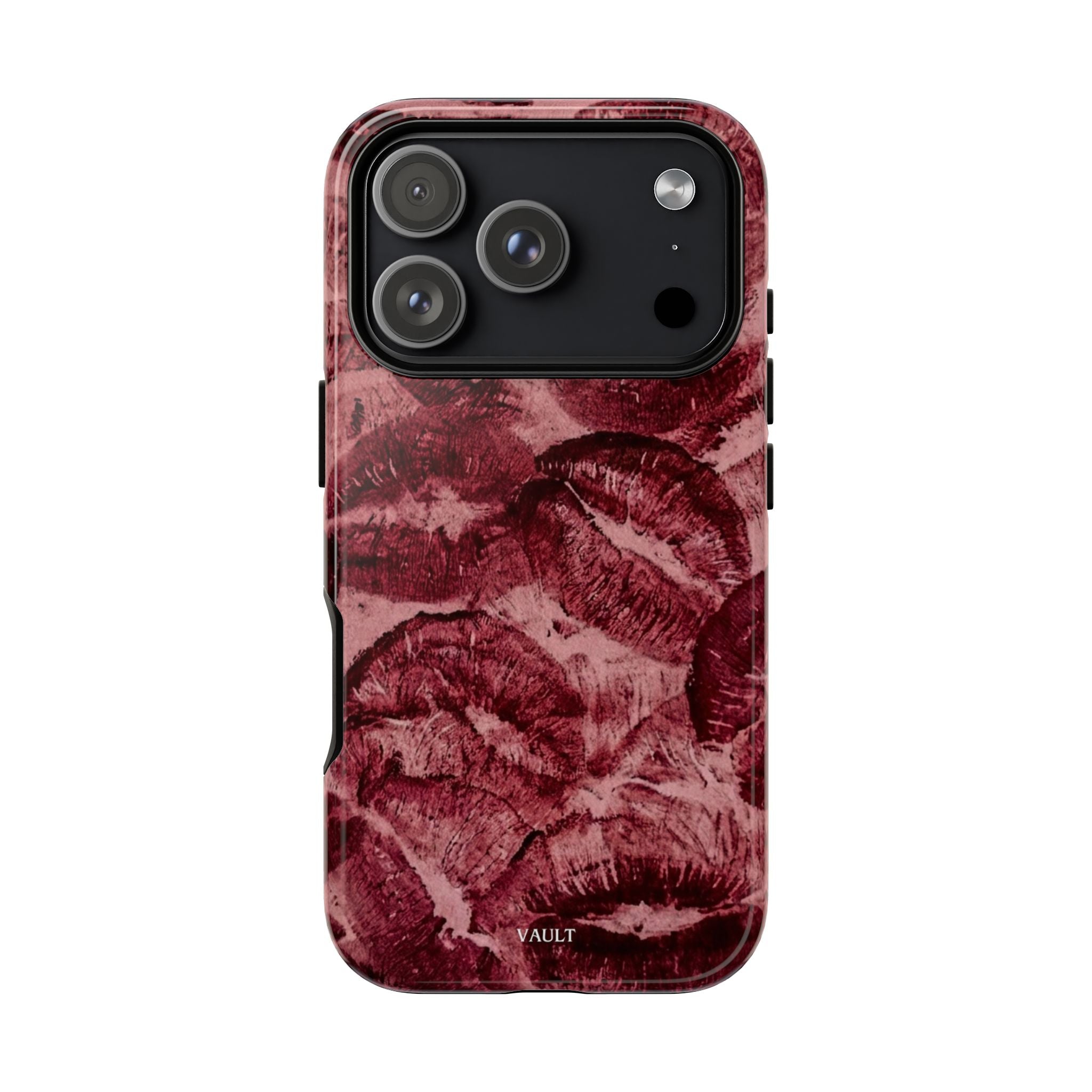 Kiss Print Phone Case – Burgundy Lip Pattern Protective Phone Cover