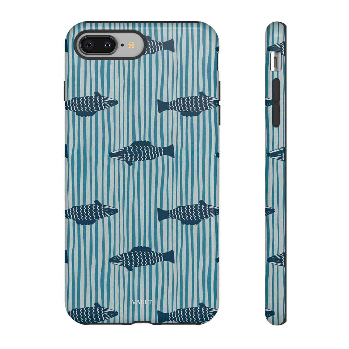 Fish Pattern Tough Phone Case — Blue Striped Ocean Design