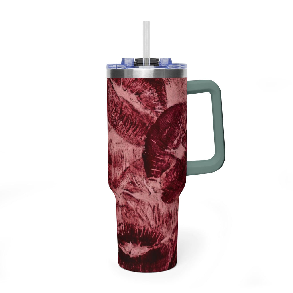 40oz Vacuum Tumbler - Burgundy Rose Marble Insulated Travel Cup