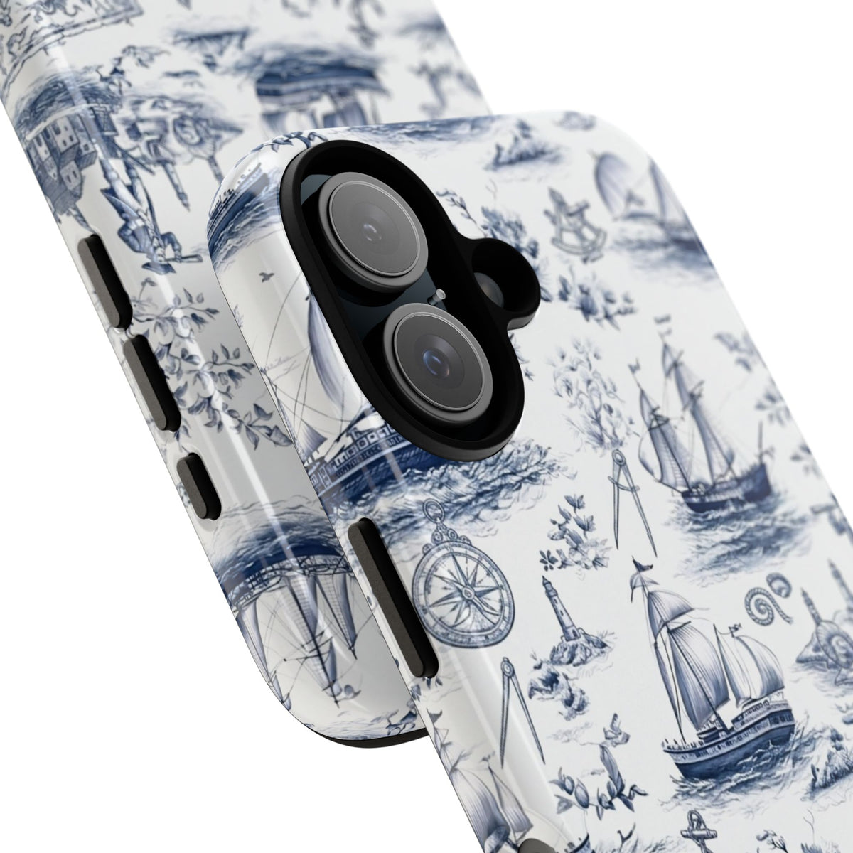 Nautical Vintage Ship Tough Phone Case — Blue Toile Sailboat Pattern