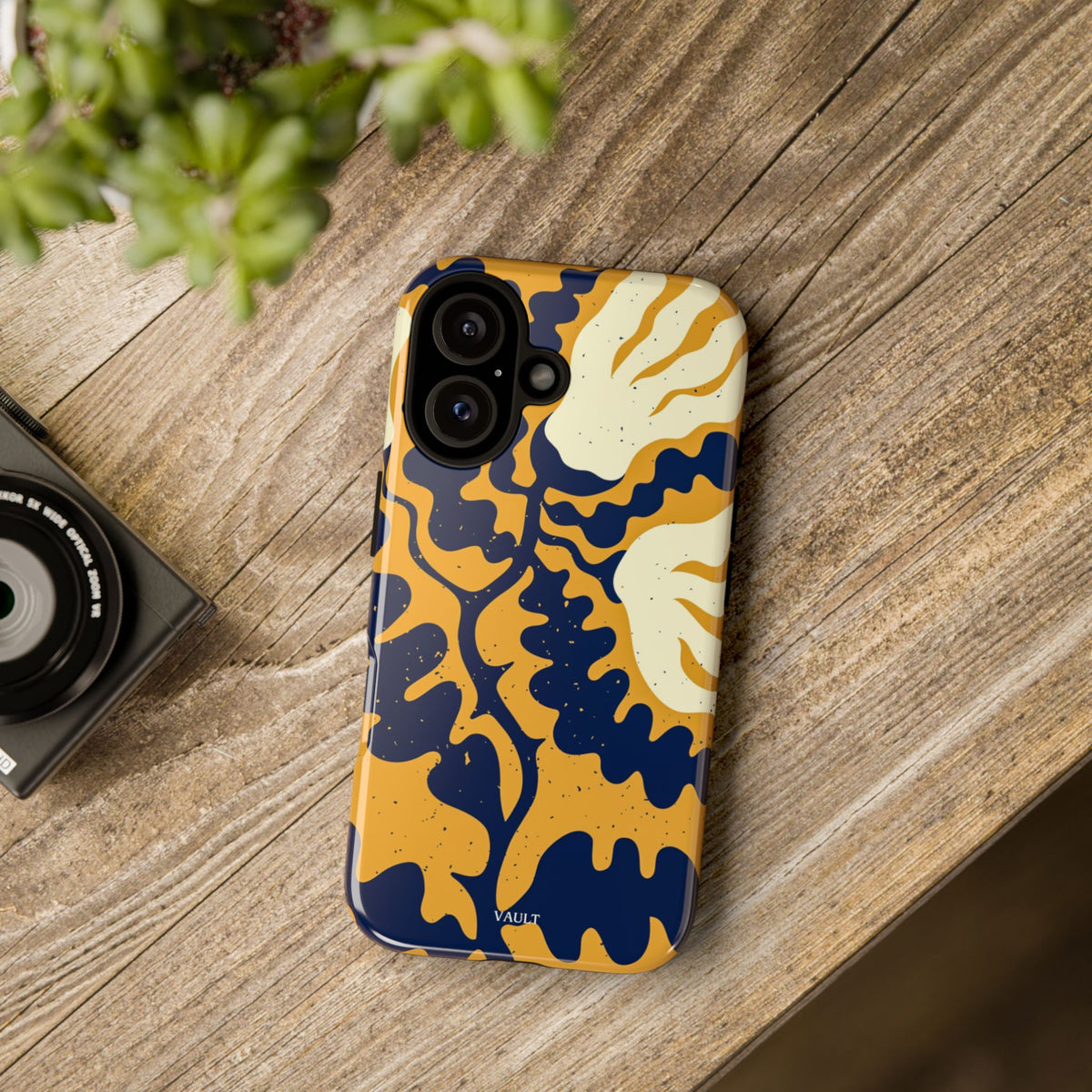 Bold Abstract Floral Phone Case (Navy & Mustard)