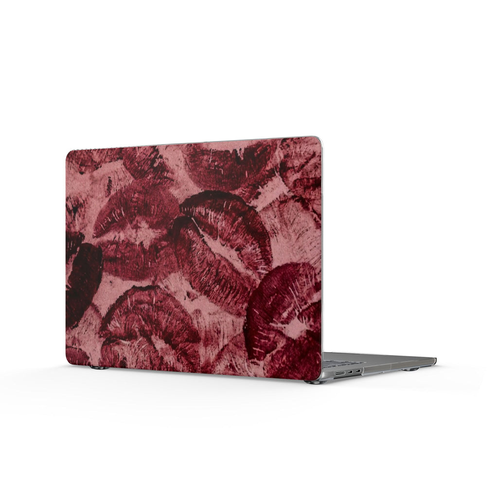Lip Print Clear MacBook Case — Burgundy Kiss Pattern