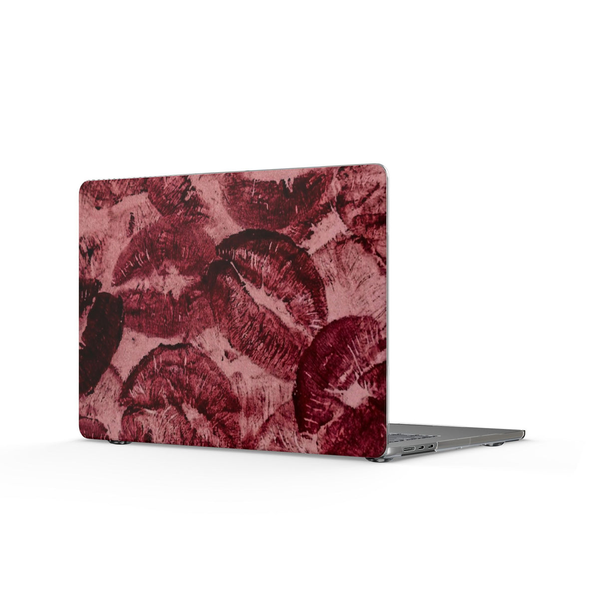 Lip Print Clear MacBook Case — Burgundy Kiss Pattern