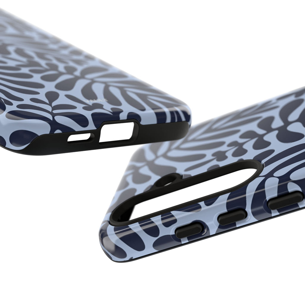 Floral Fern Tough Phone Case – Navy Blue on Light Blue, Protective Slim Cover