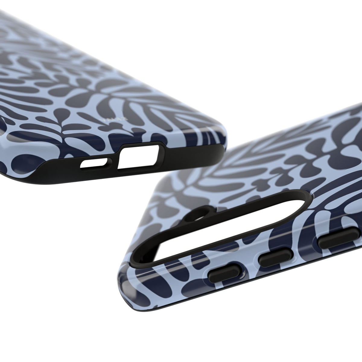 Floral Fern Tough Phone Case – Navy Blue on Light Blue, Protective Slim Cover