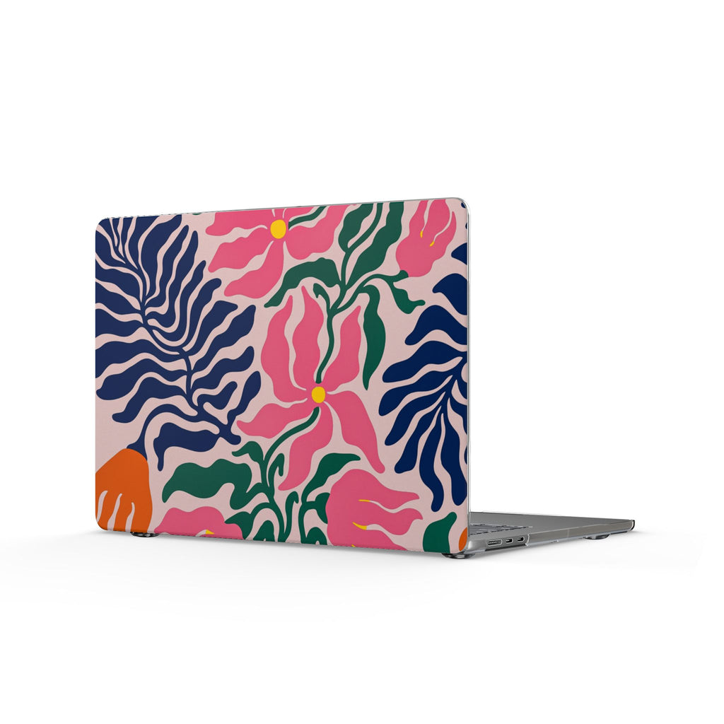 Floral Tropics MacBook Case — Bold Pink & Navy Leaf Pattern