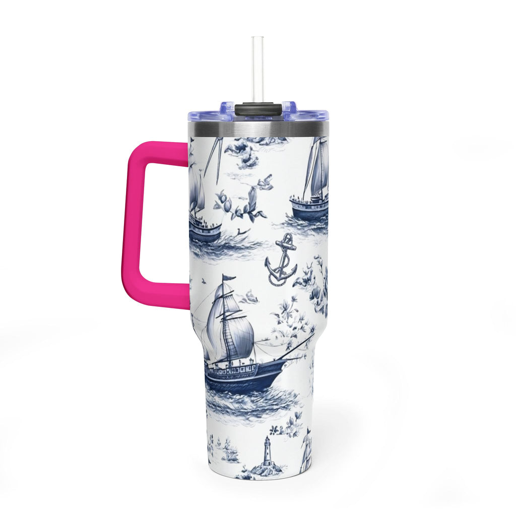 Nautical Blue Toile 40oz Thermal Tumbler