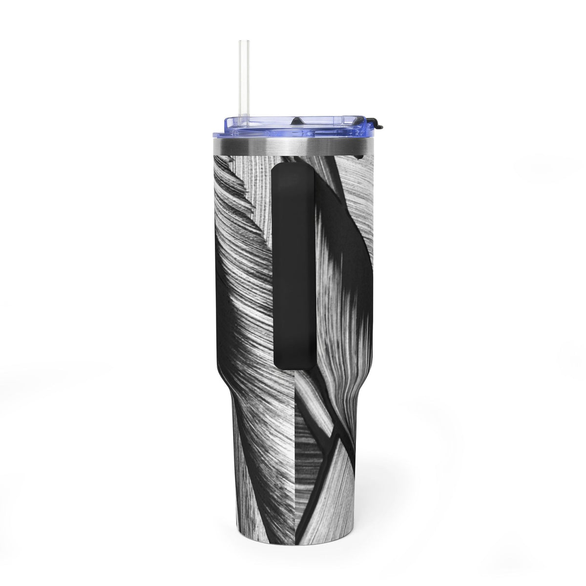 40oz Black & White Tropical Leaf Thermal Tumbler