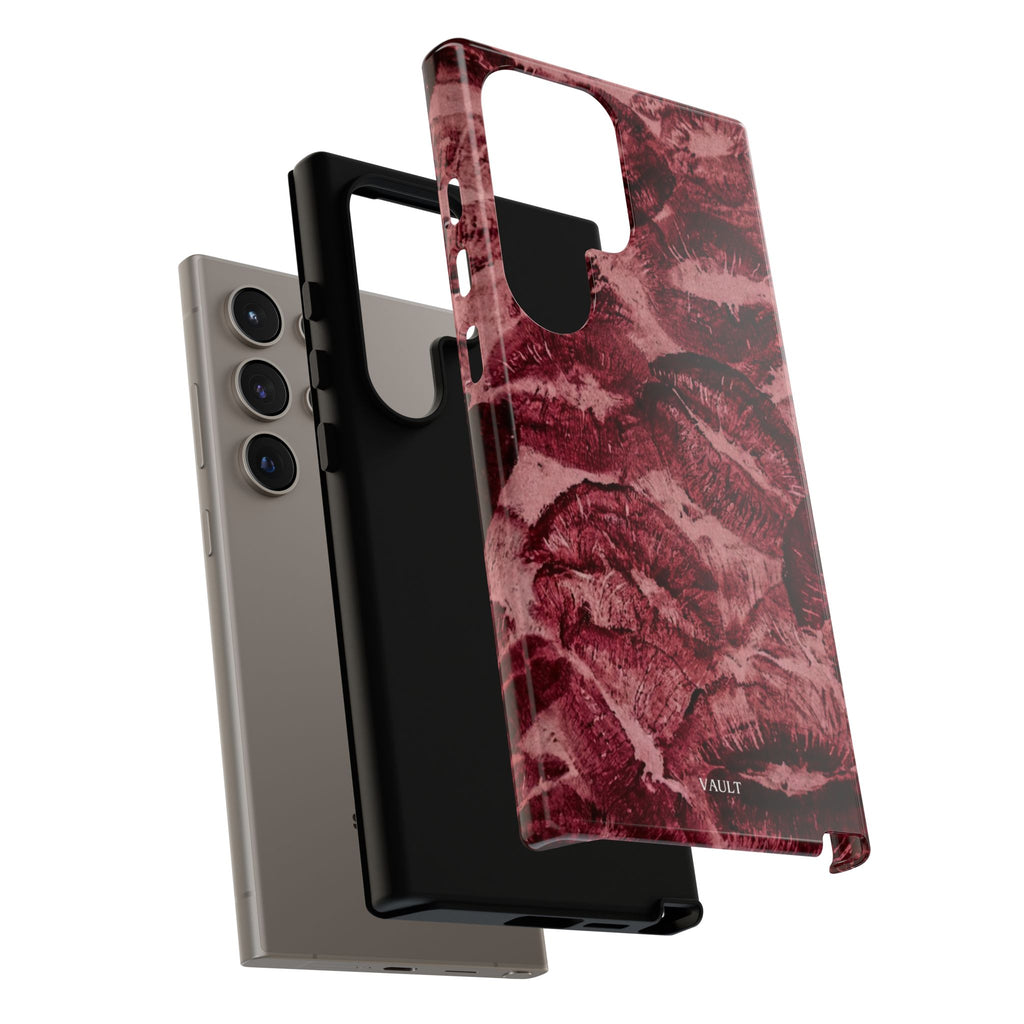 Kiss Print Phone Case – Burgundy Lip Pattern Protective Phone Cover