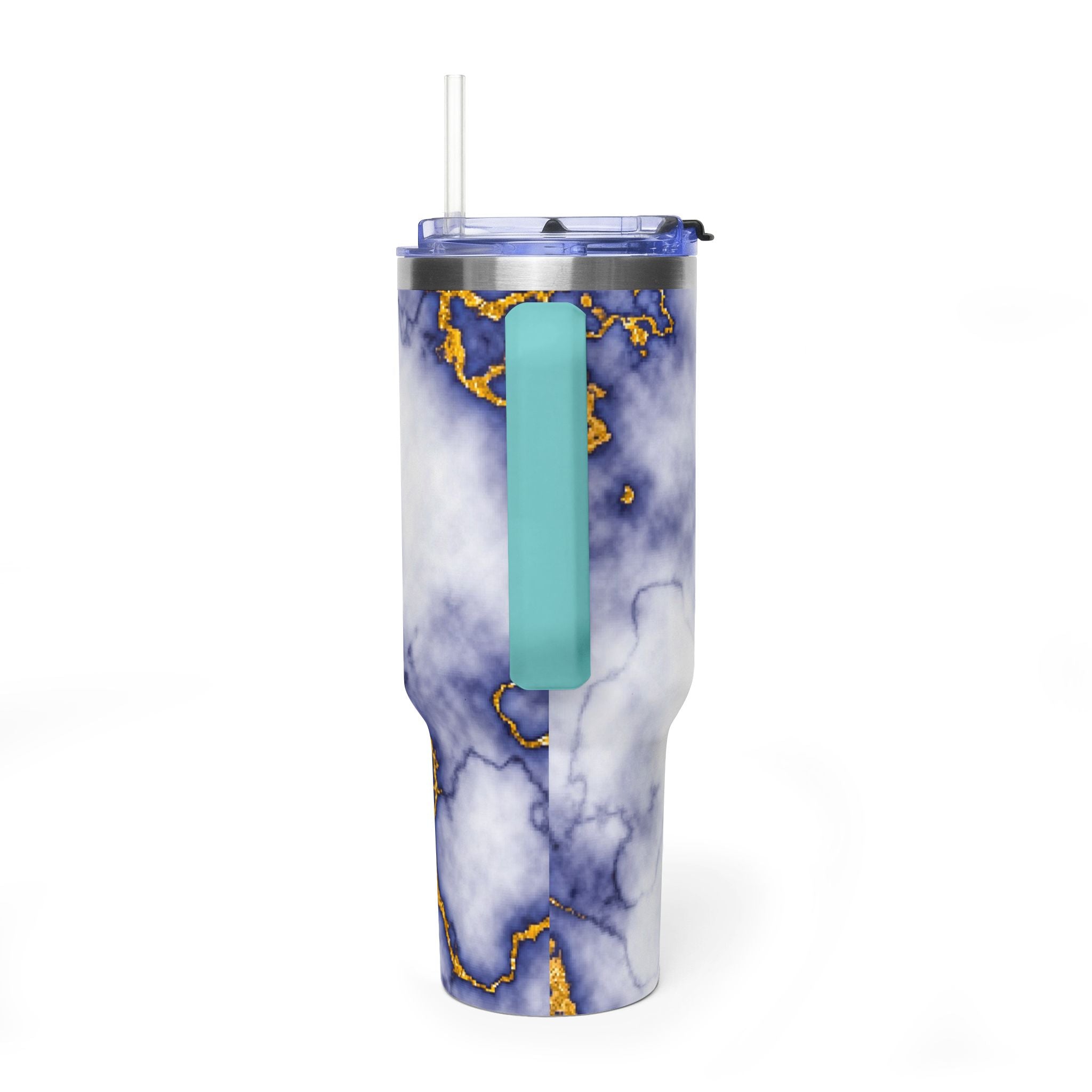 40oz Marble Thermal Tumbler - Blue & Gold Veined Vacuum Cup