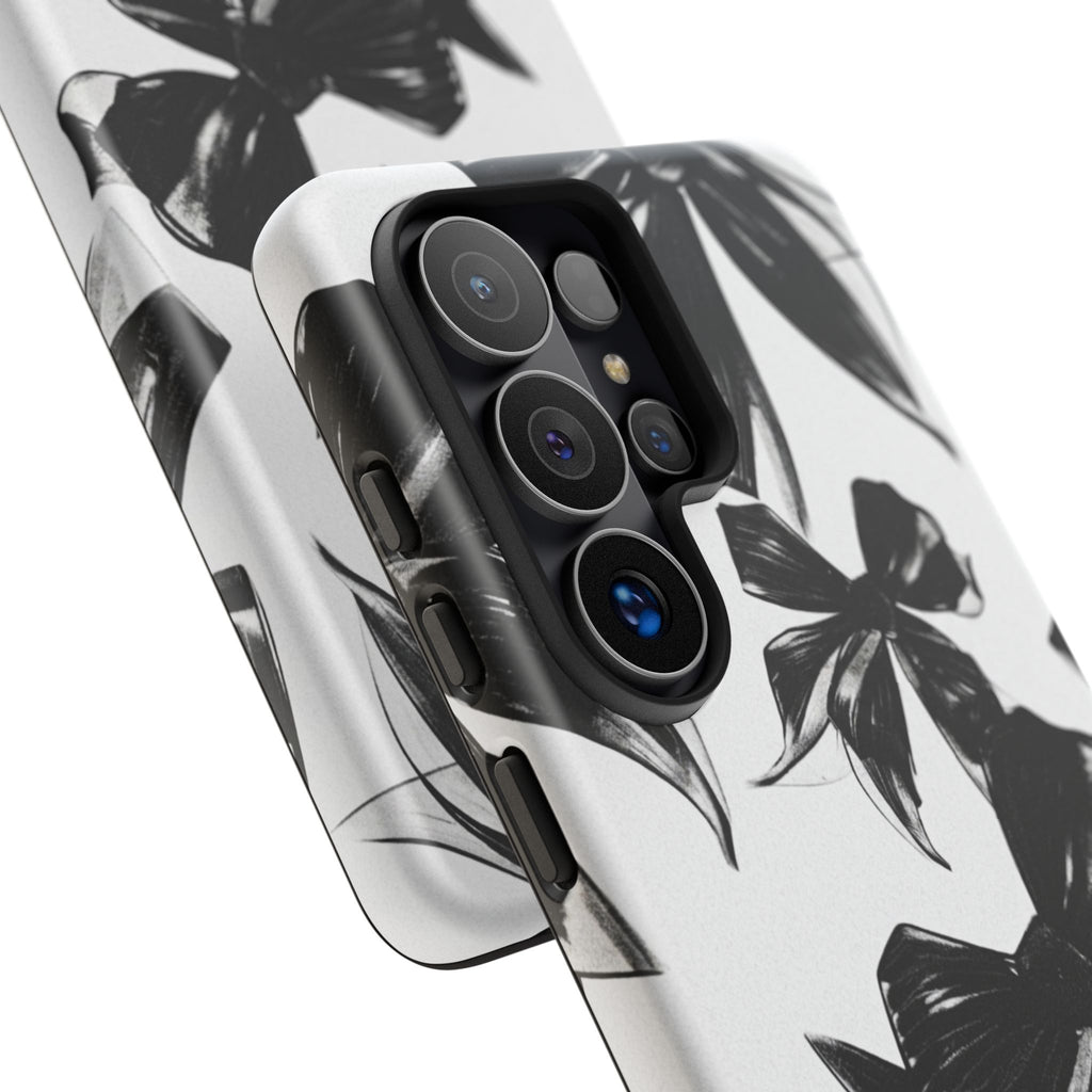 Floral Brushstroke Phone Case — Black & White Botanical Tough Case