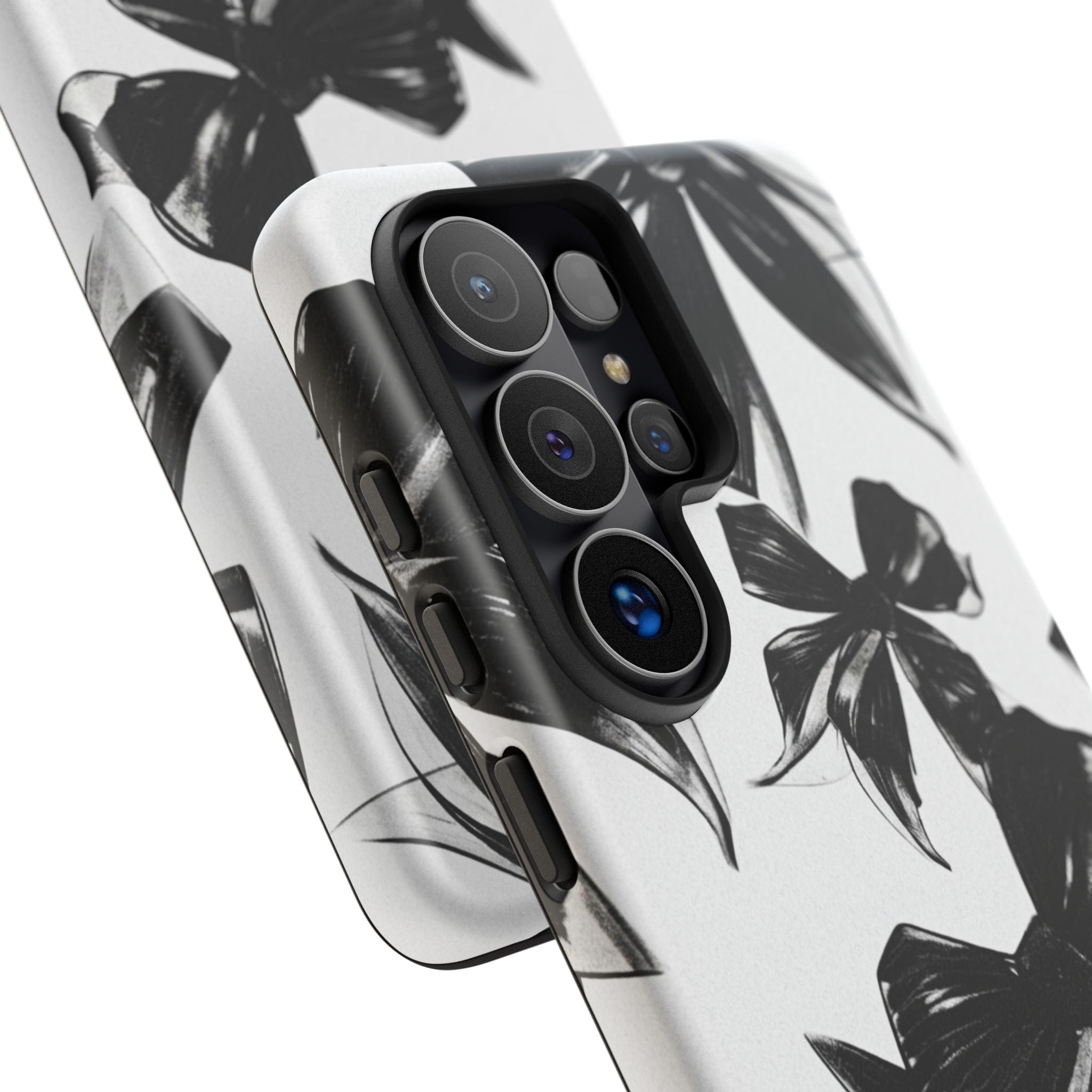Floral Brushstroke Phone Case — Black & White Botanical Tough Case