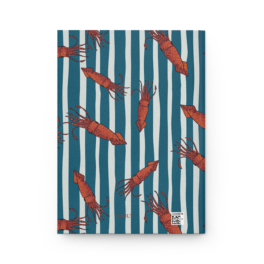 Shrimp Pattern Hardcover Journal — Nautical Striped Seafood Notebook