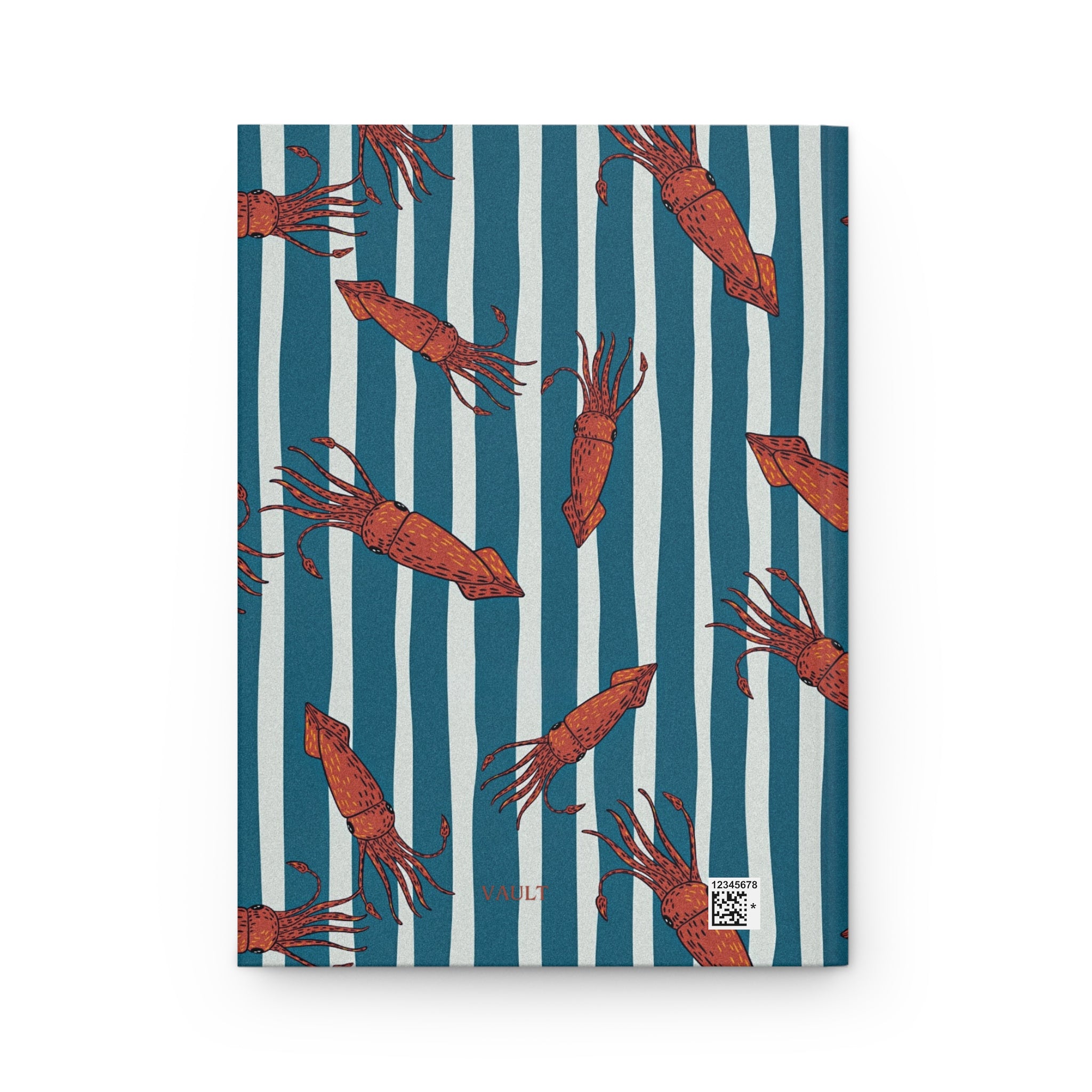 Shrimp Pattern Hardcover Journal — Nautical Striped Seafood Notebook