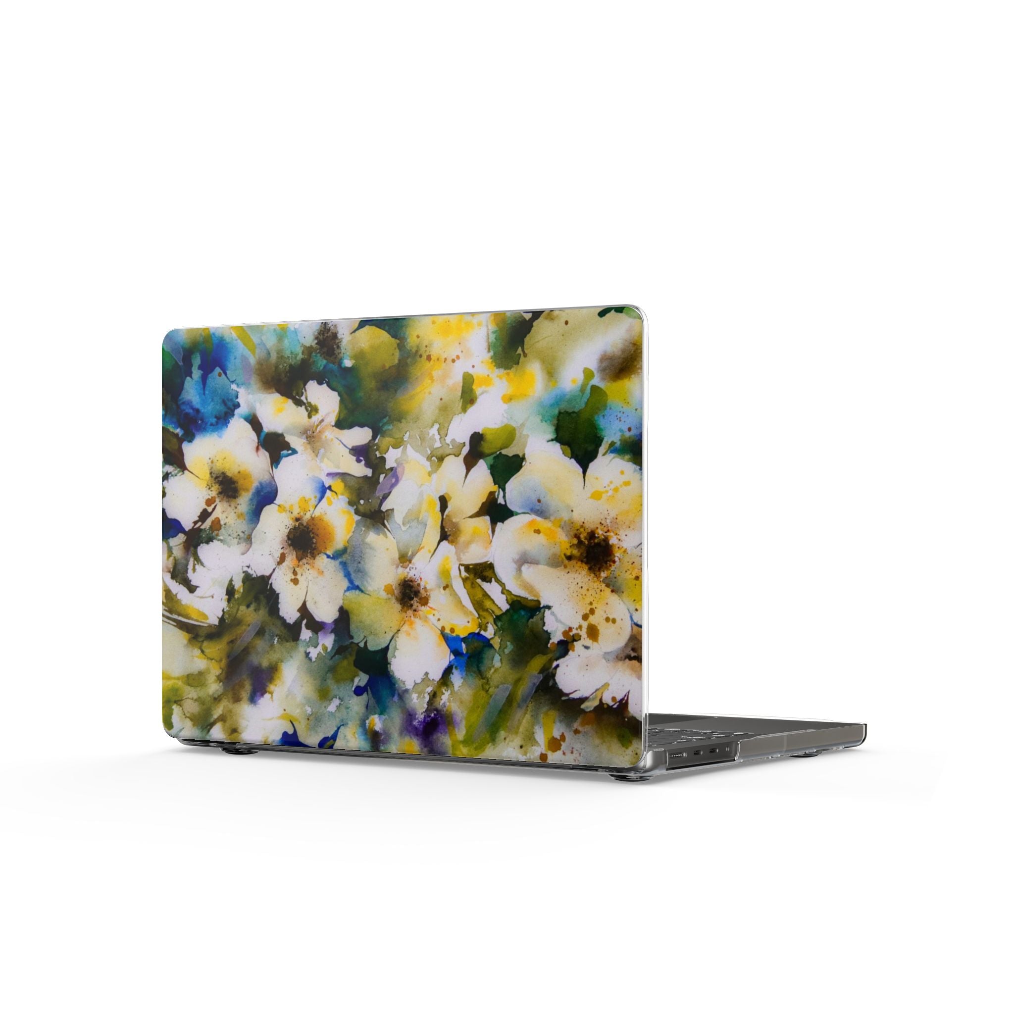 Floral Watercolor Clear MacBook Case — White Blossom Laptop Cover