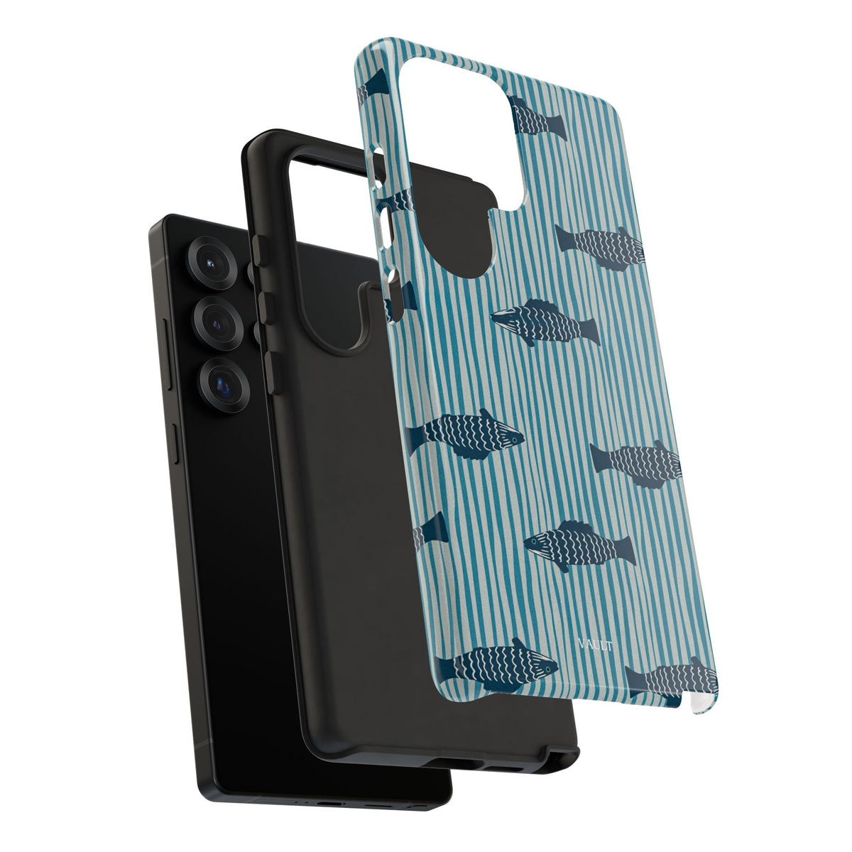 Fish Pattern Tough Phone Case — Blue Striped Ocean Design
