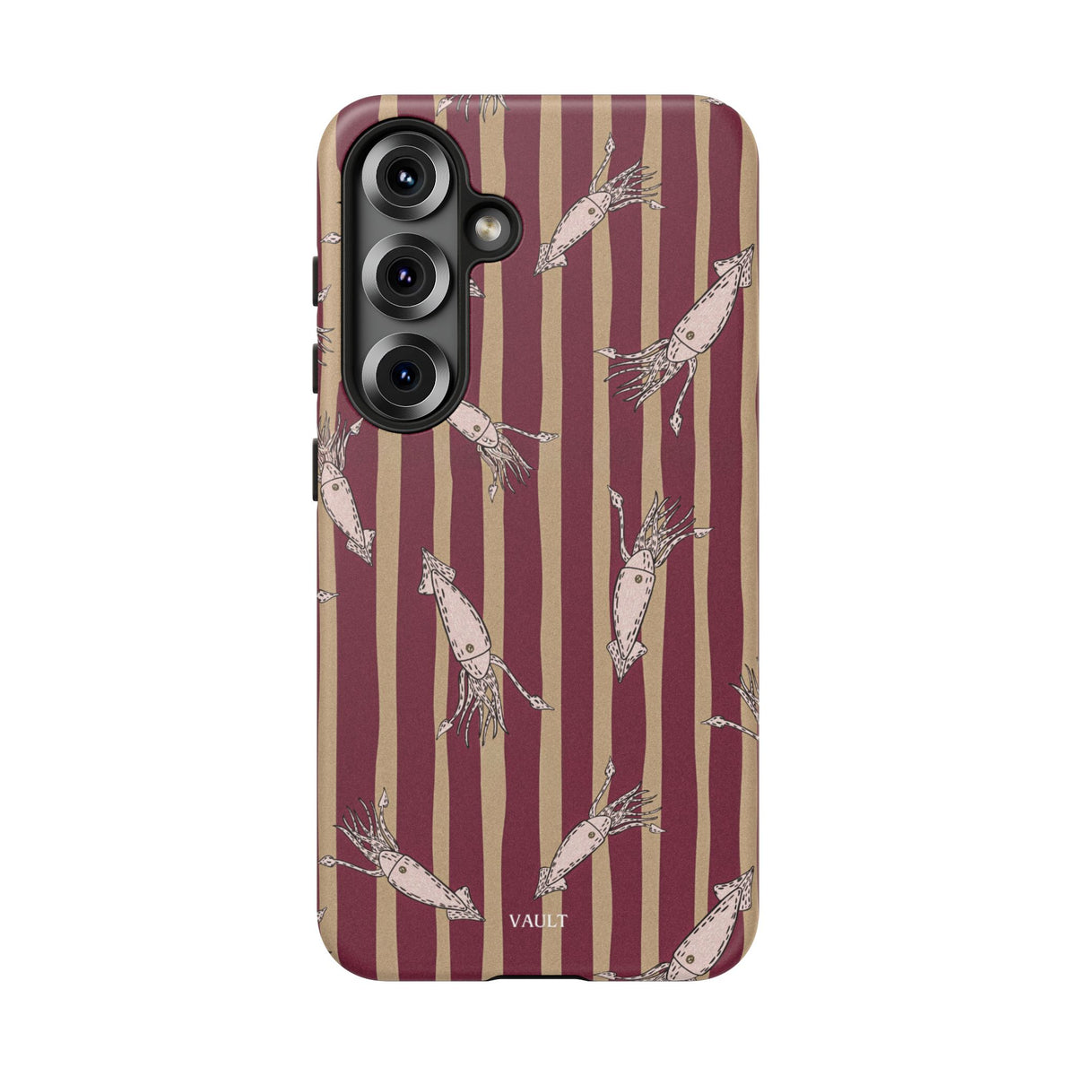 Phone Case - Vintage Shrimp Pattern on Burgundy Stripes
