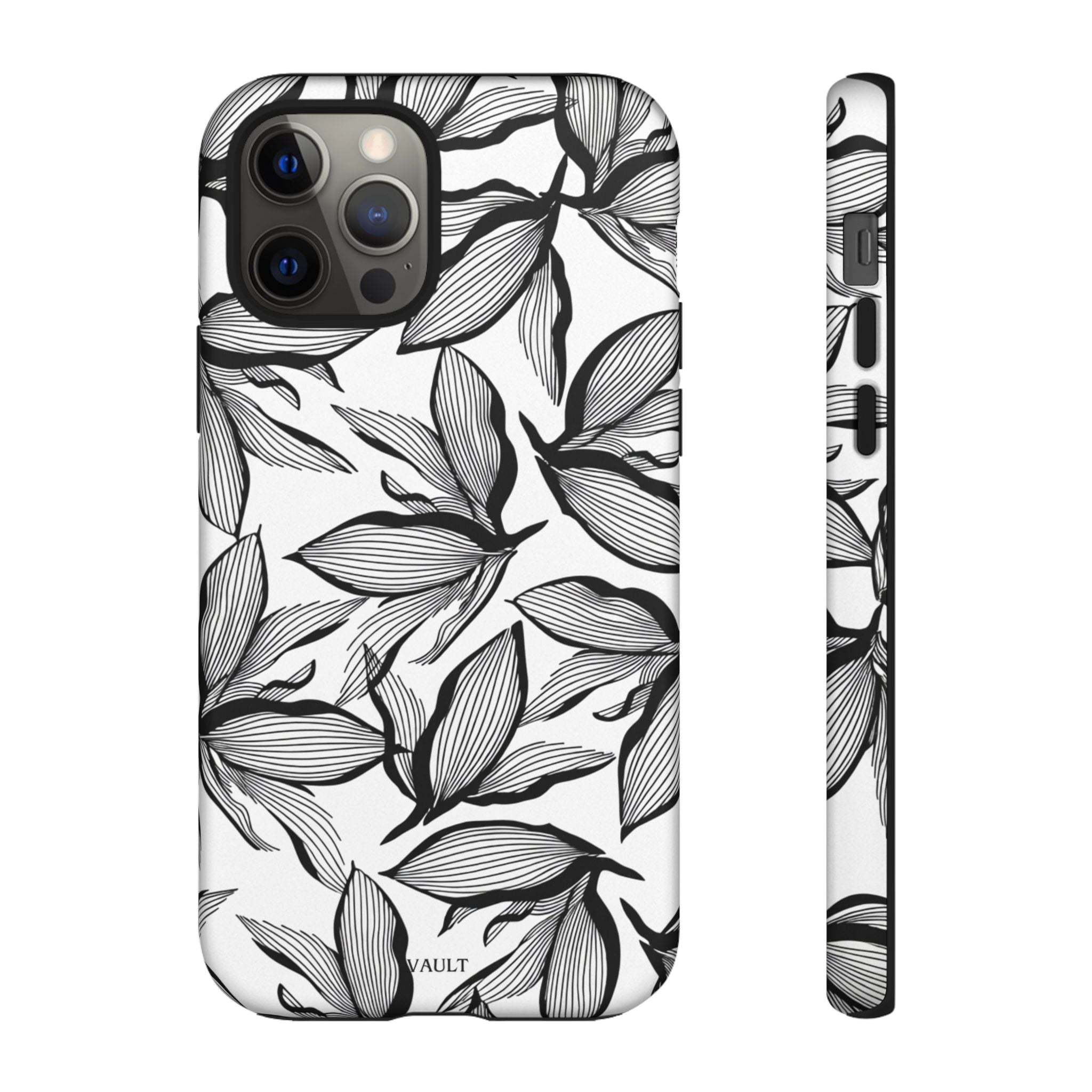 Floral Leaves Tough Phone Case – Black & White Botanical Protection