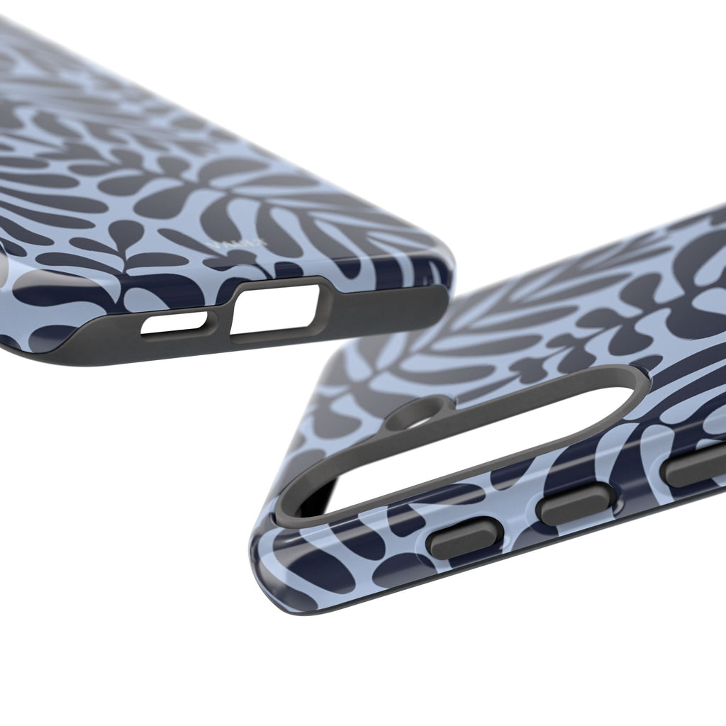 Floral Fern Tough Phone Case – Navy Blue on Light Blue, Protective Slim Cover