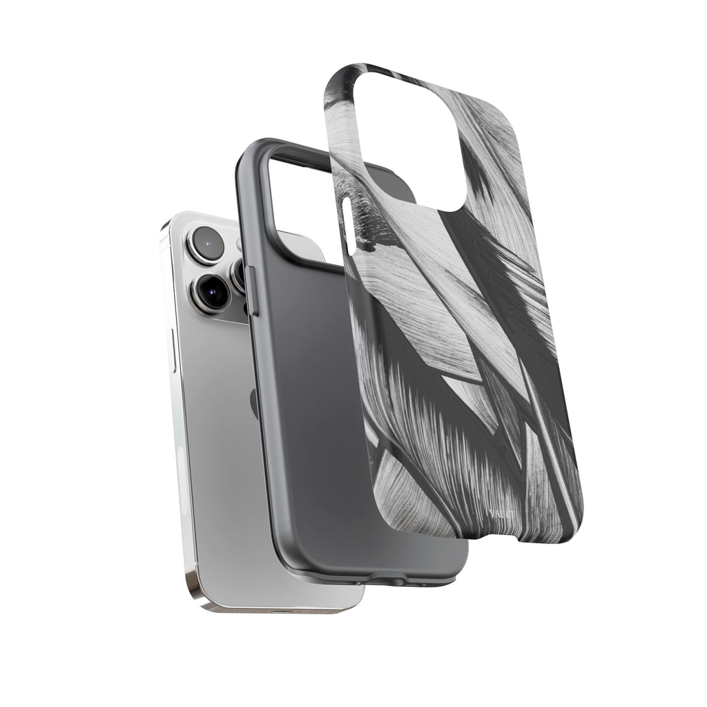 Monochrome Tropical Leaf Tough Phone Case — Black & White Botanical Protective Cover