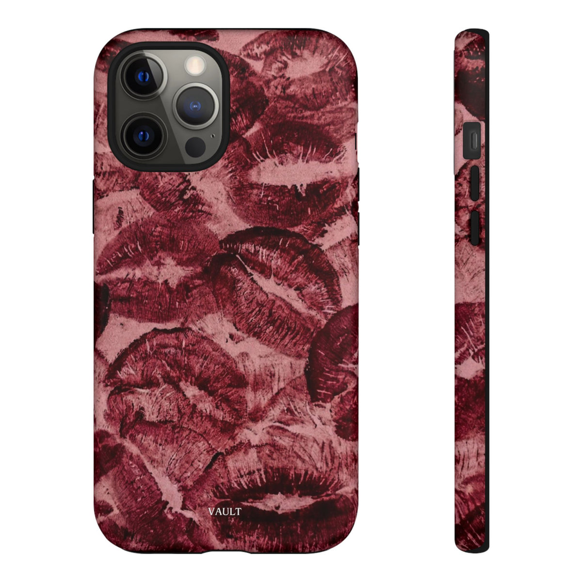 Kiss Print Phone Case – Burgundy Lip Pattern Protective Phone Cover