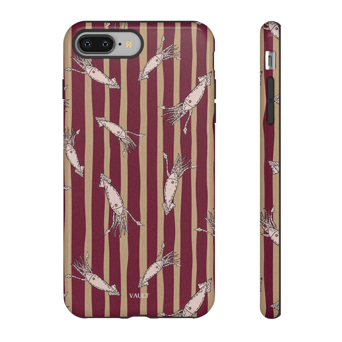Phone Case - Vintage Shrimp Pattern on Burgundy Stripes