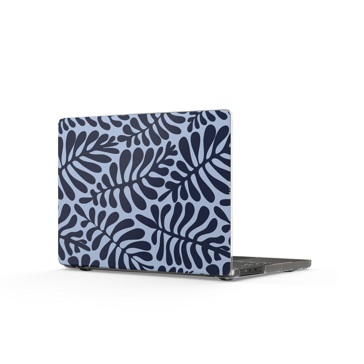 Blue Botanical Clear MacBook Case — Navy Leaf Pattern Laptop Cover