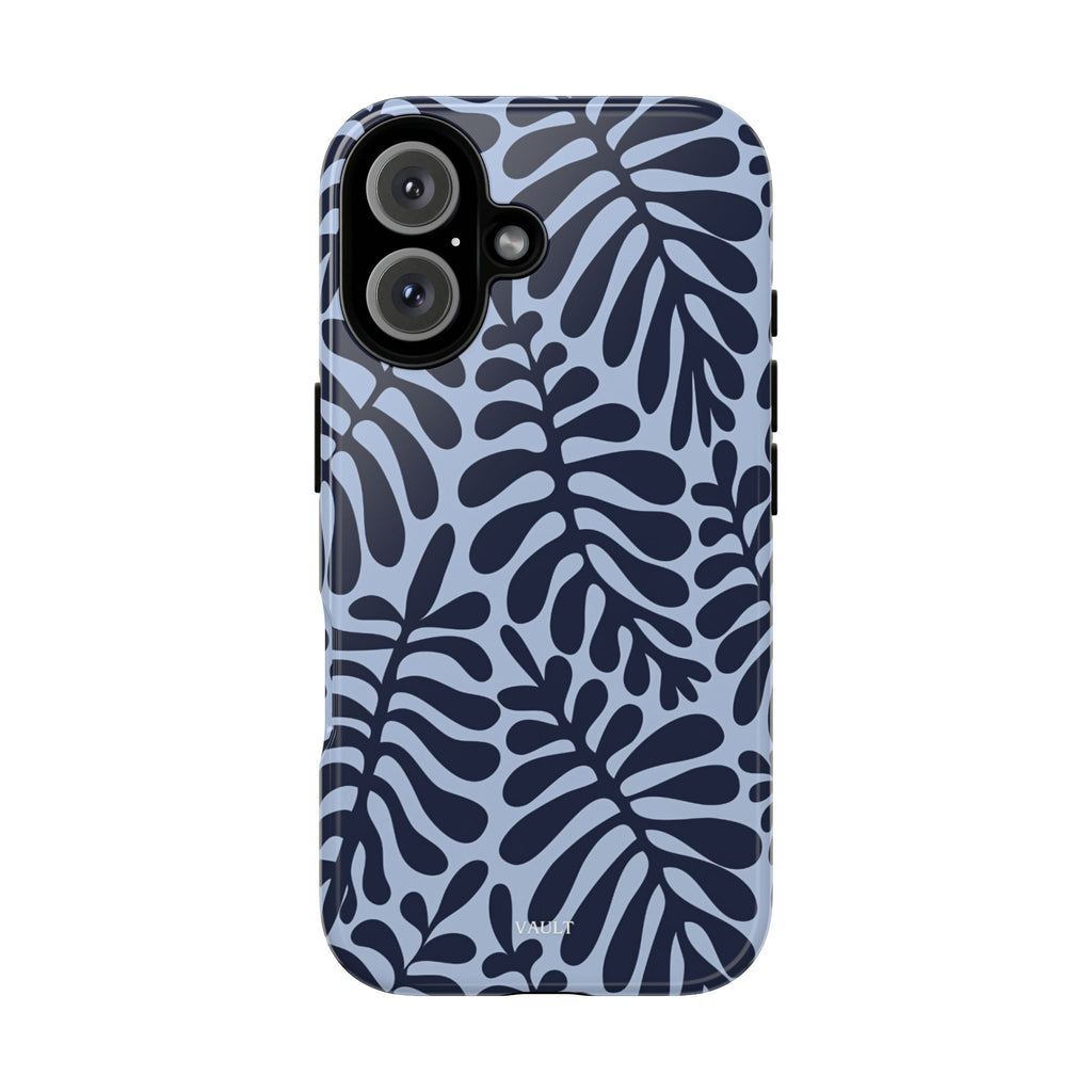 Floral Fern Tough Phone Case – Navy Blue on Light Blue, Protective Slim Cover