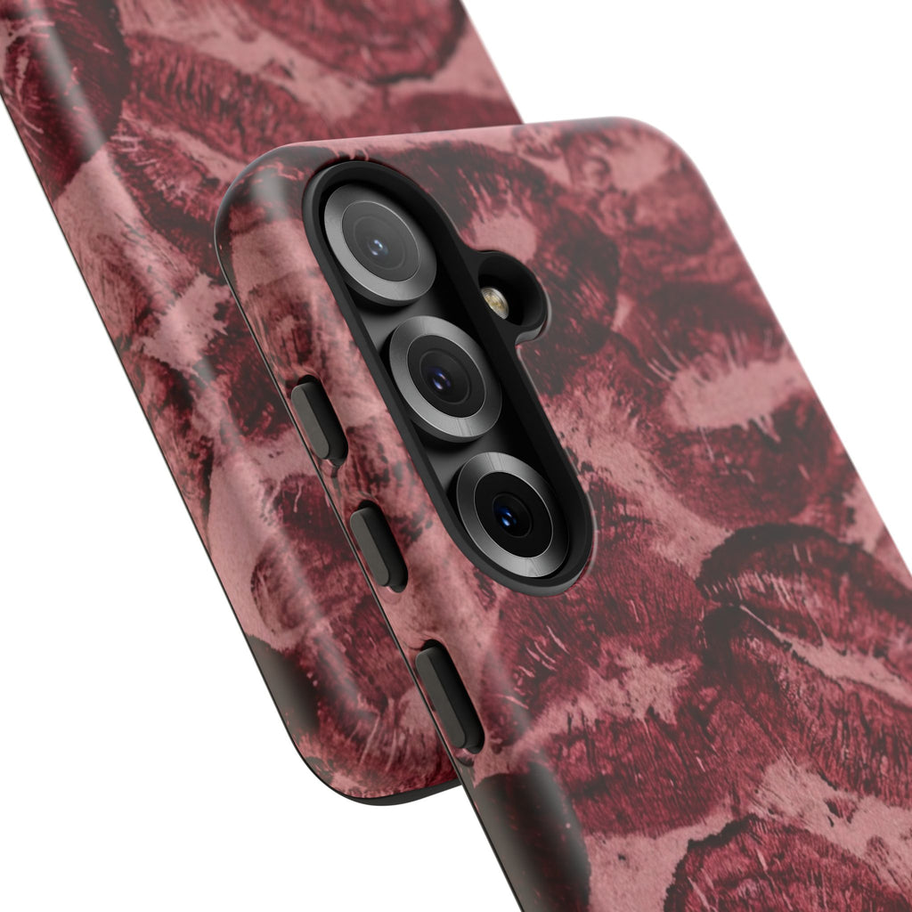 Kiss Print Phone Case – Burgundy Lip Pattern Protective Phone Cover