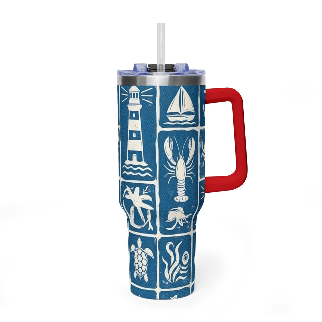 40oz Nautical Thermal Tumbler – Lighthouse, Anchor & Sea Life Travel Mug