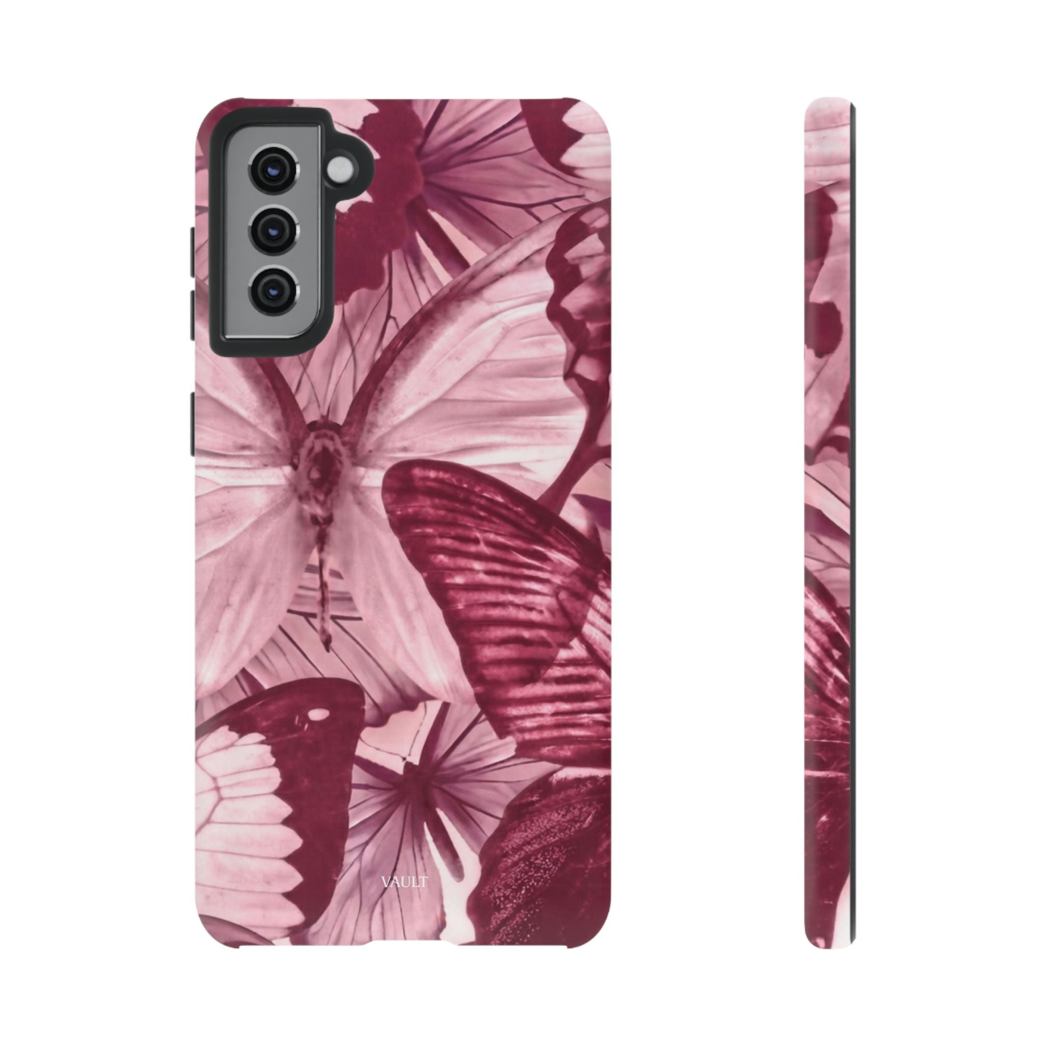 Butterfly Tough Phone Case — Vintage Pink Floral Protective Cover