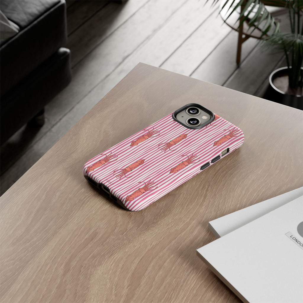 Squid Stripe Phone Case — Pink Nautical Sea Creature Pattern
