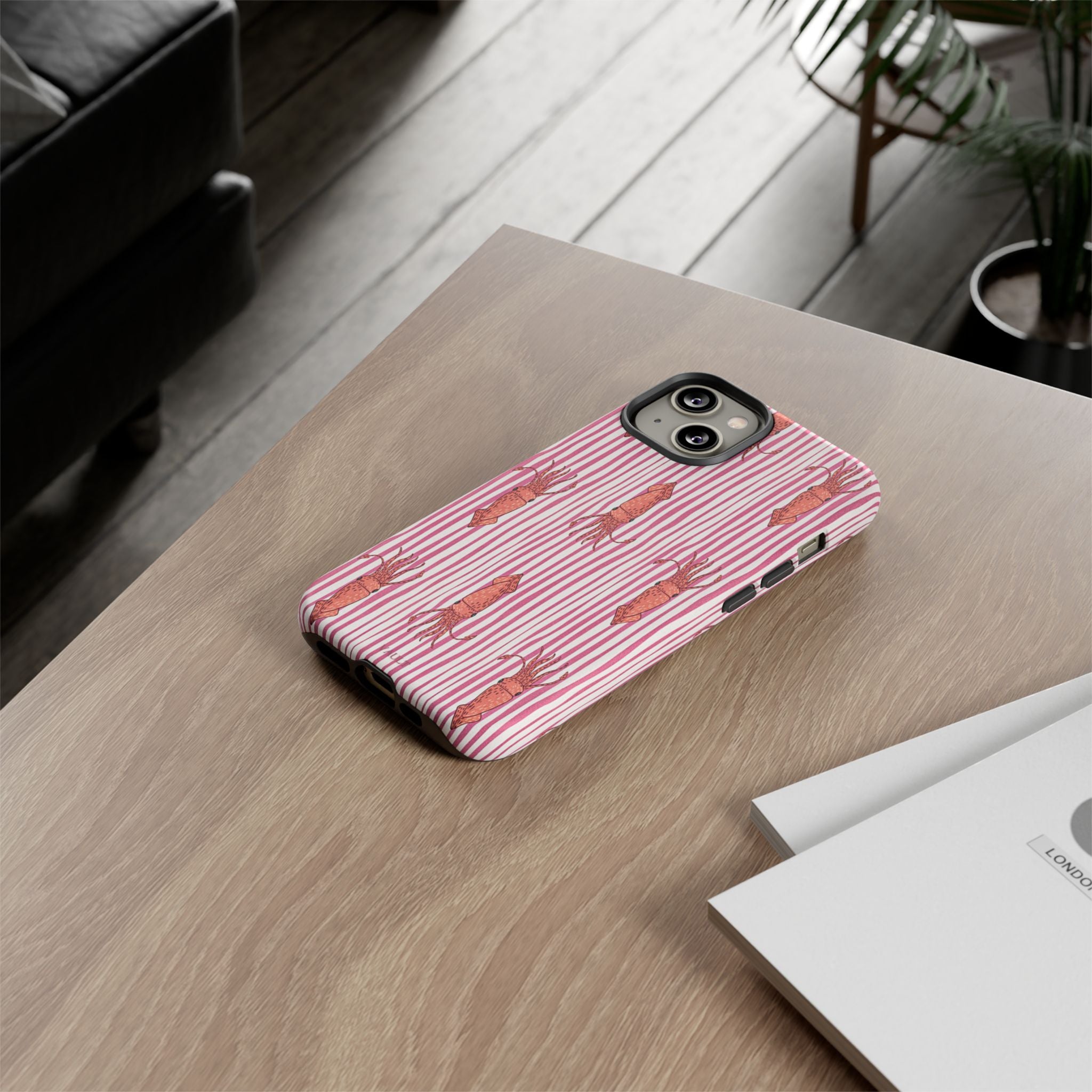 Squid Stripe Phone Case — Pink Nautical Sea Creature Pattern