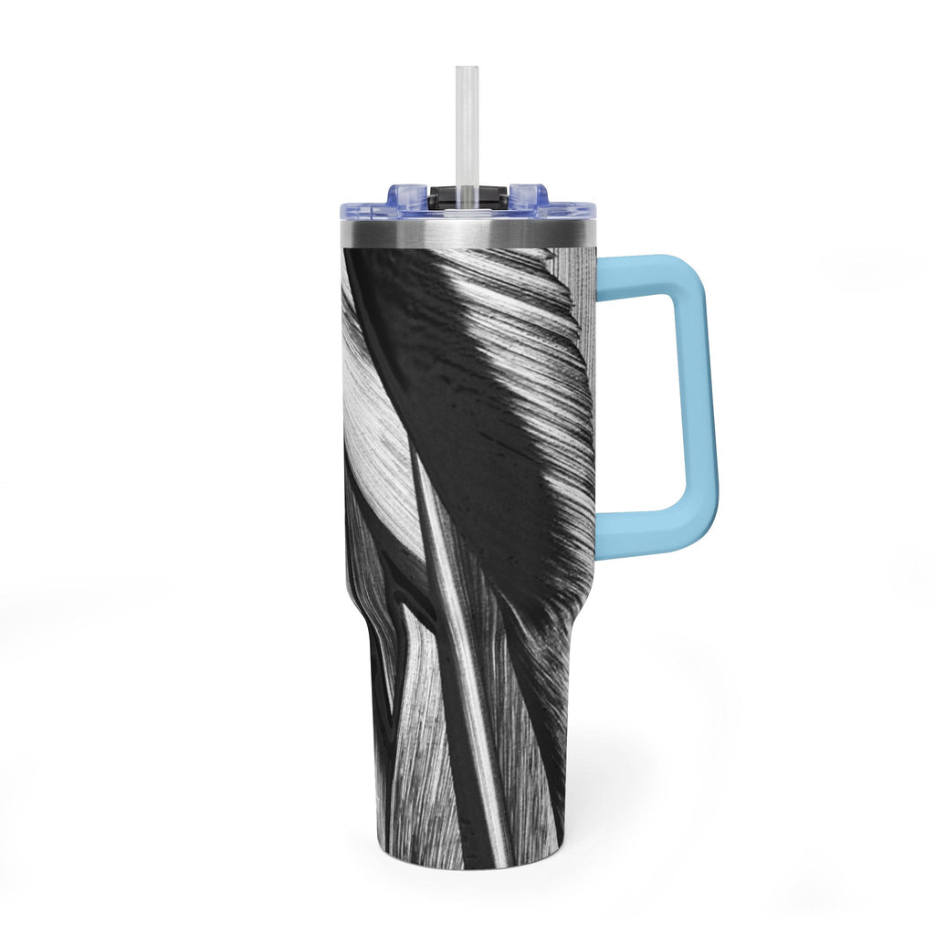 40oz Black & White Tropical Leaf Thermal Tumbler