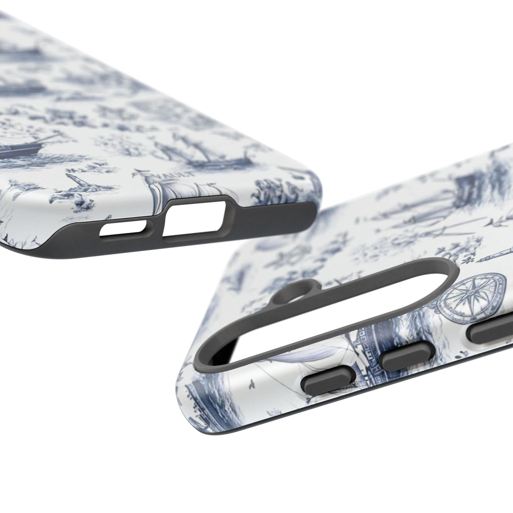 Nautical Vintage Ship Tough Phone Case — Blue Toile Sailboat Pattern