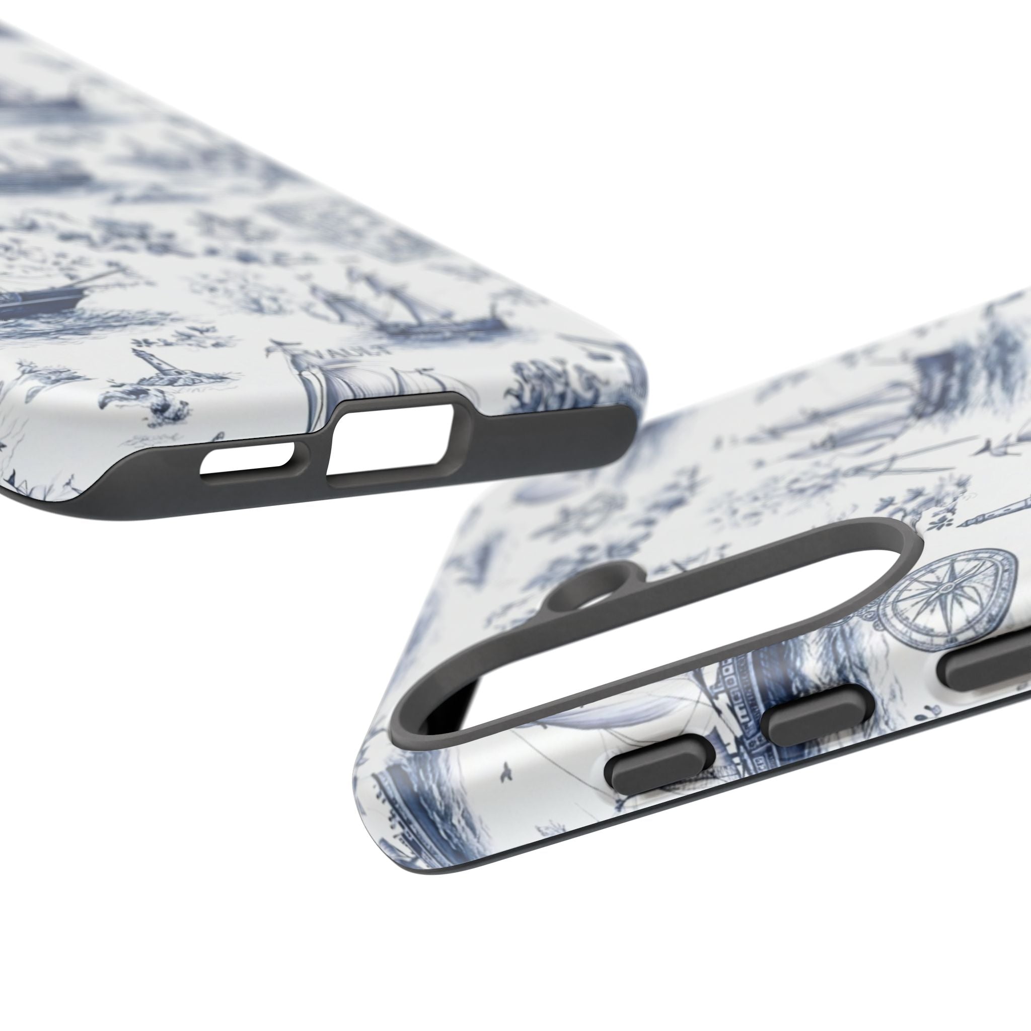 Nautical Vintage Ship Tough Phone Case — Blue Toile Sailboat Pattern