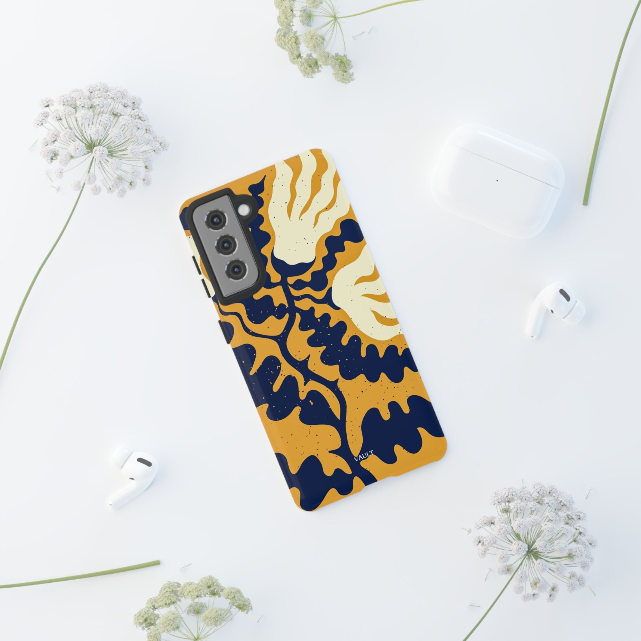 Bold Abstract Floral Phone Case (Navy & Mustard)