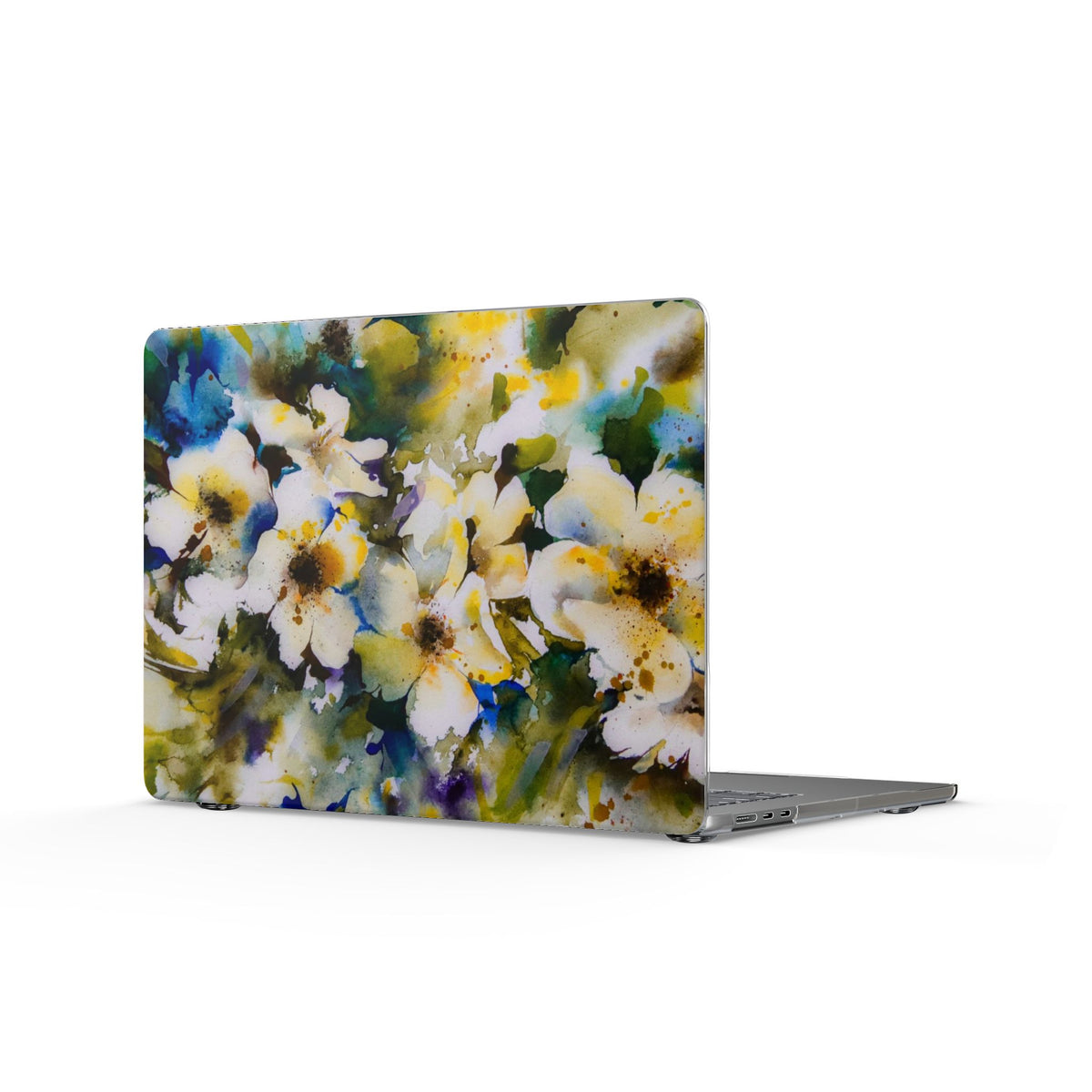 Floral Watercolor Clear MacBook Case — White Blossom Laptop Cover