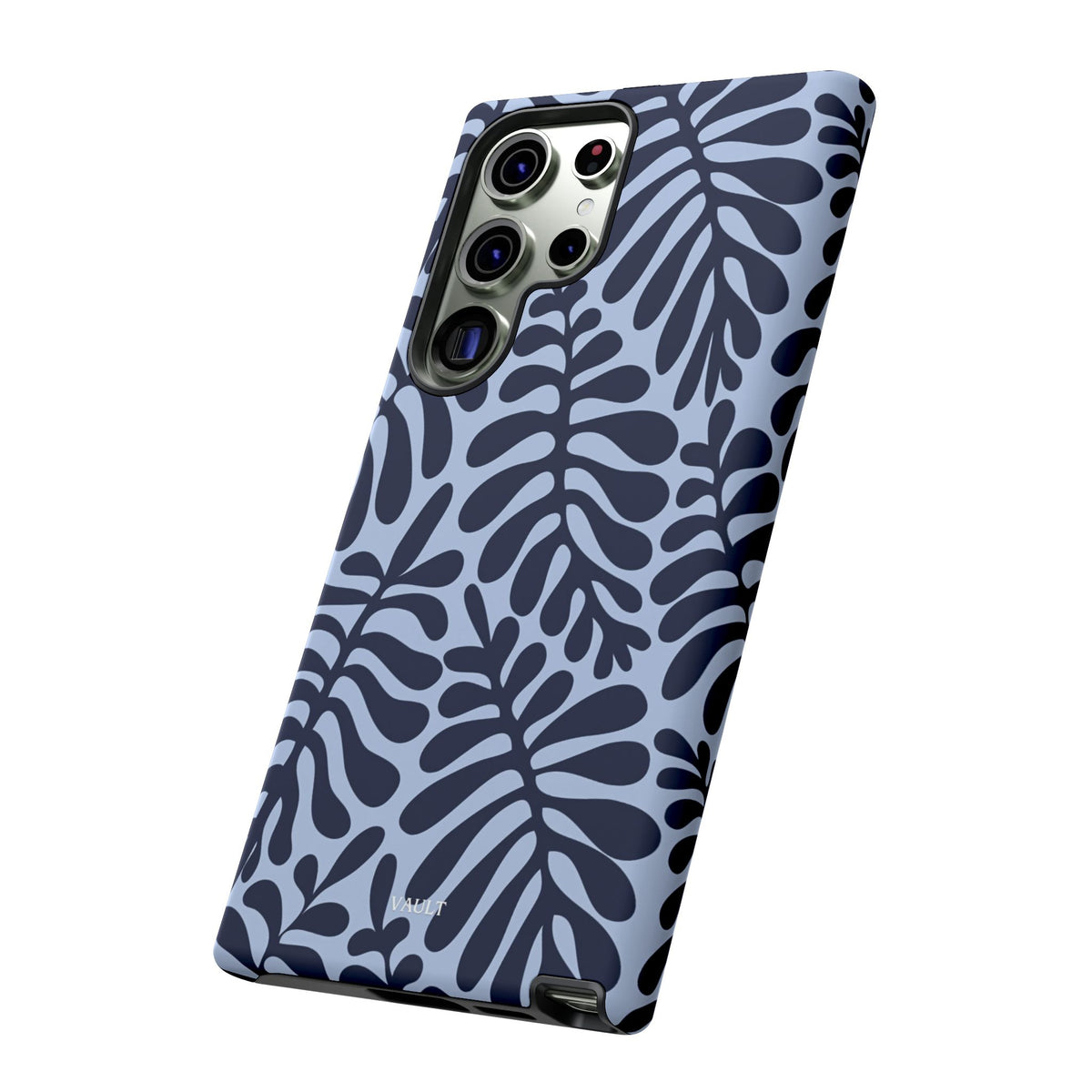 Floral Fern Tough Phone Case – Navy Blue on Light Blue, Protective Slim Cover