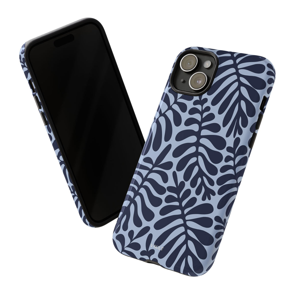 Floral Fern Tough Phone Case – Navy Blue on Light Blue, Protective Slim Cover