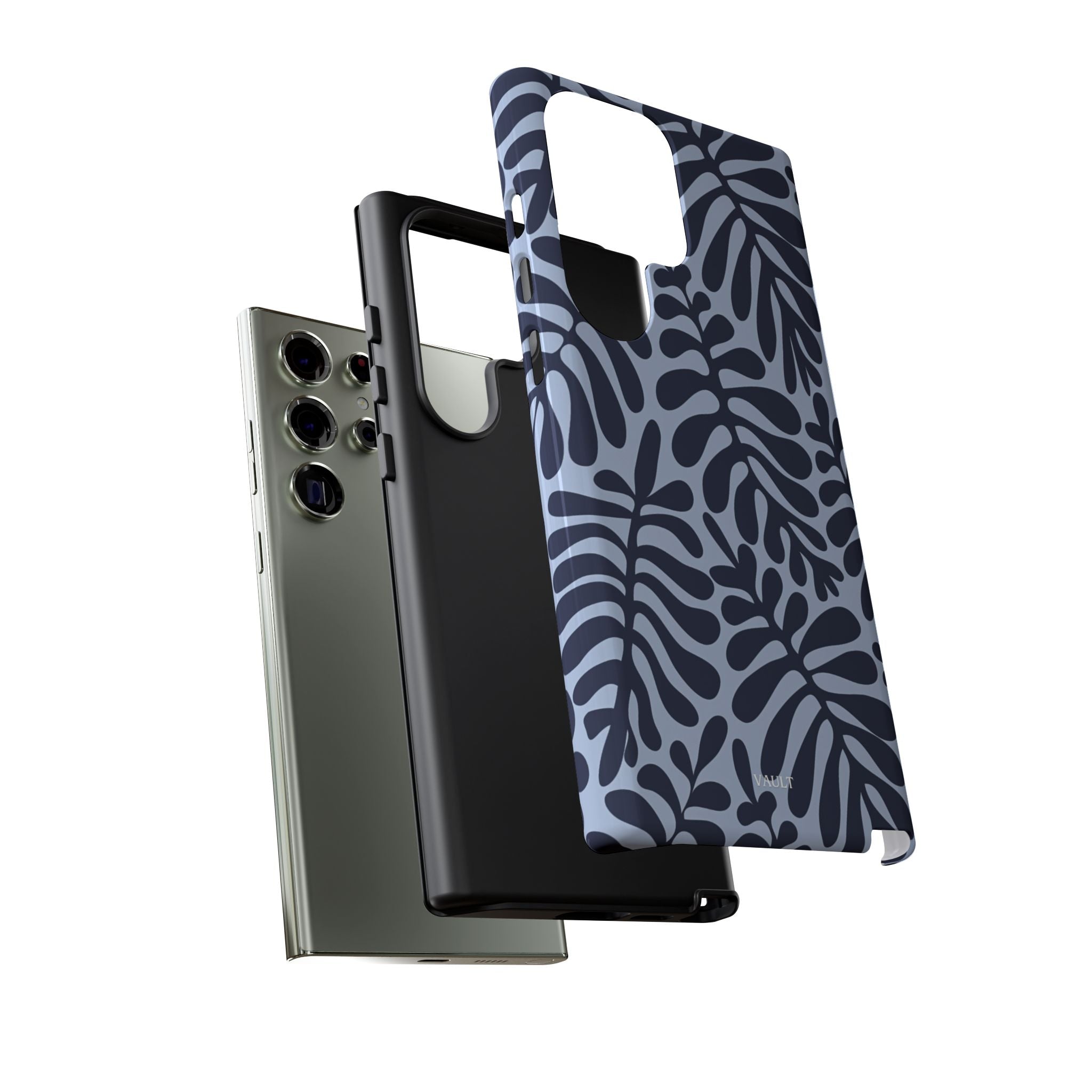 Floral Fern Tough Phone Case – Navy Blue on Light Blue, Protective Slim Cover