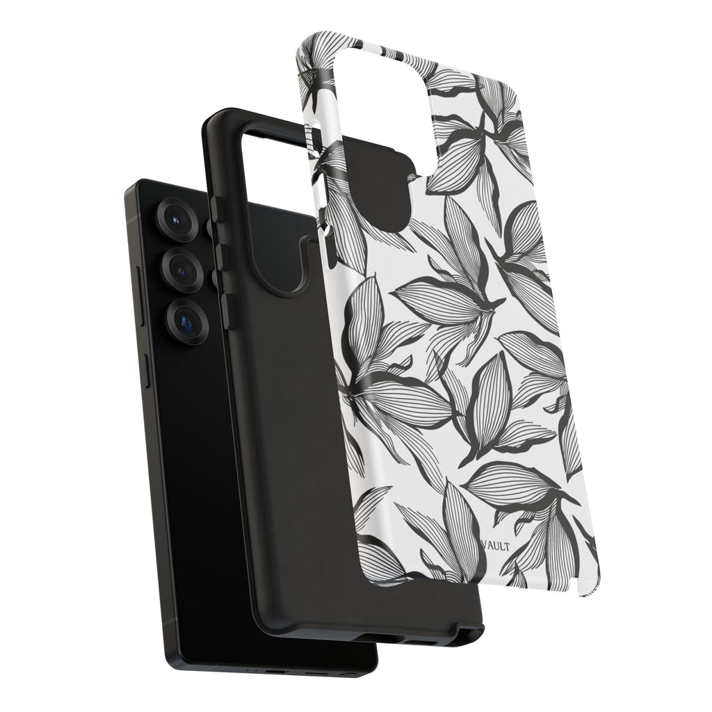 Floral Leaves Tough Phone Case – Black & White Botanical Protection