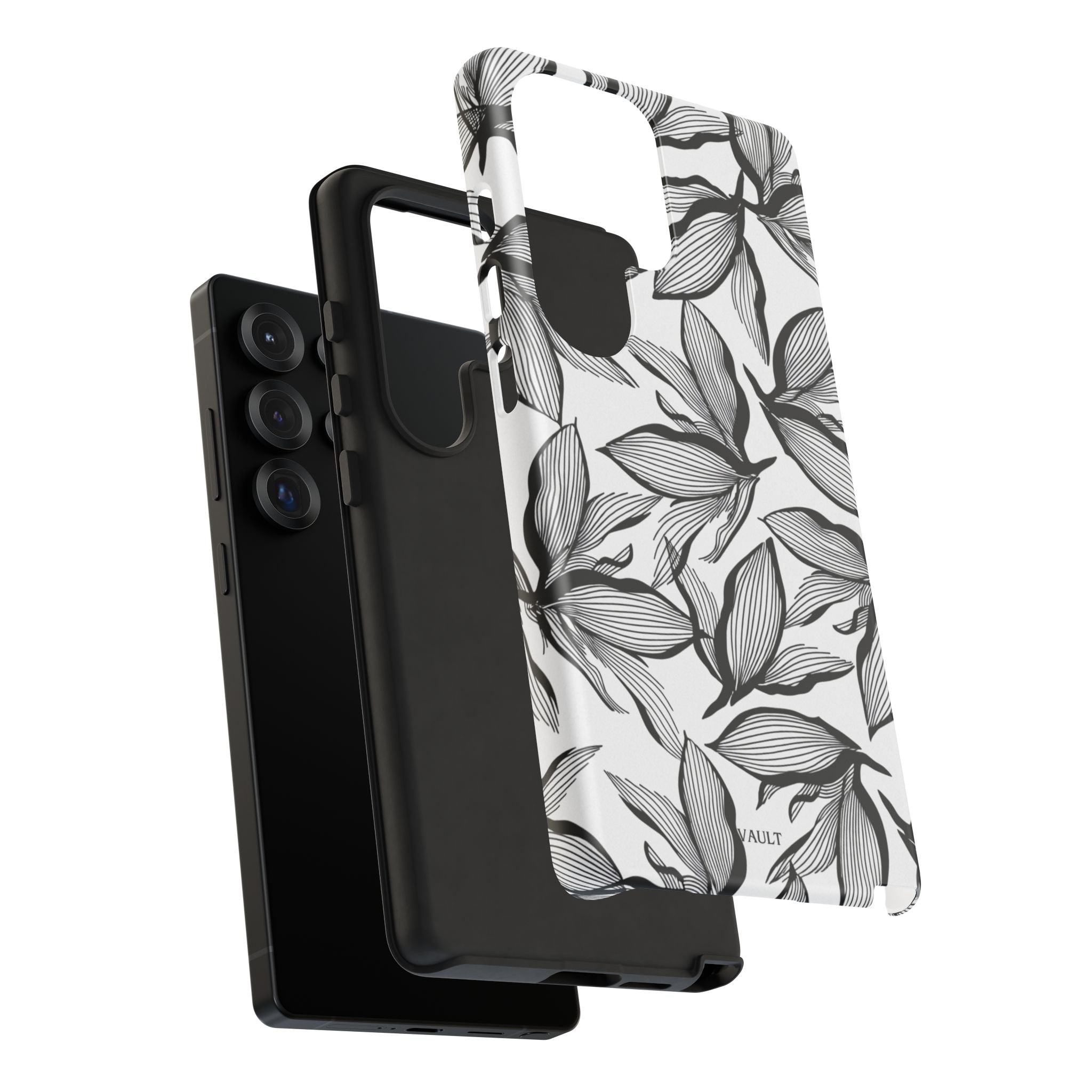 Floral Leaves Tough Phone Case – Black & White Botanical Protection