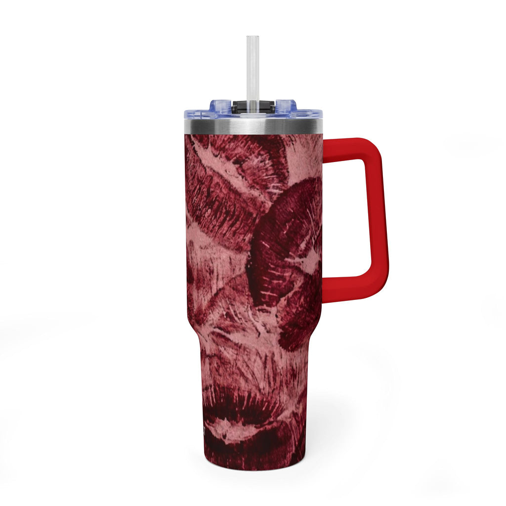 40oz Vacuum Tumbler - Burgundy Rose Marble Insulated Travel Cup