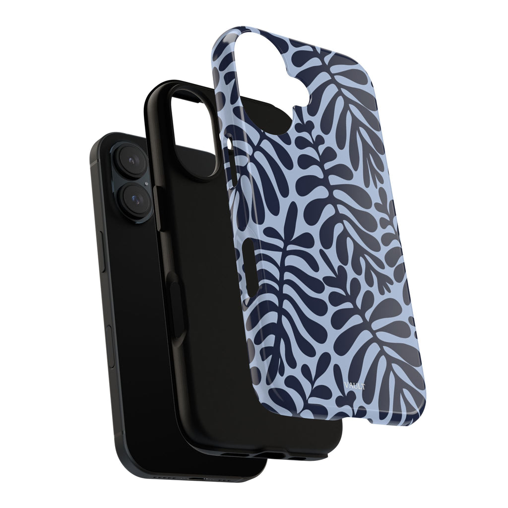 Floral Fern Tough Phone Case – Navy Blue on Light Blue, Protective Slim Cover