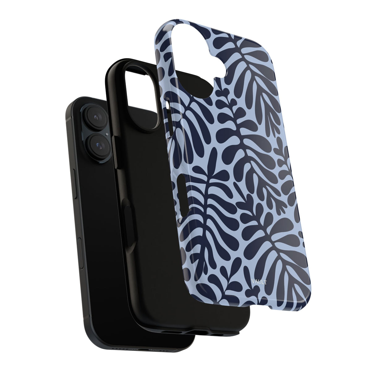 Floral Fern Tough Phone Case – Navy Blue on Light Blue, Protective Slim Cover