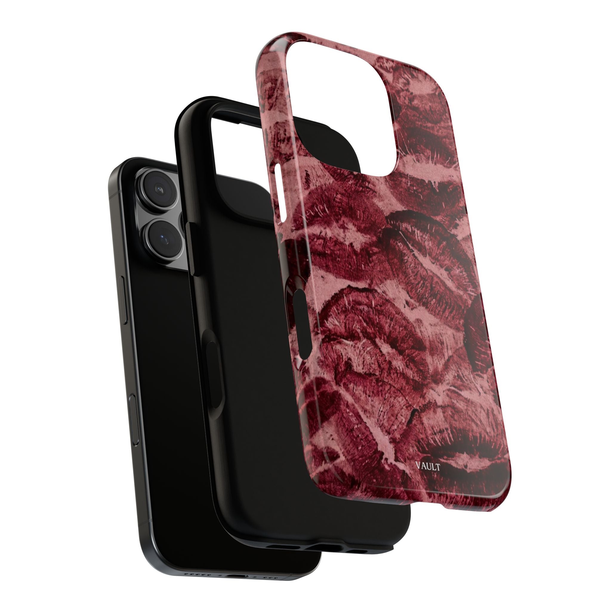 Kiss Print Phone Case – Burgundy Lip Pattern Protective Phone Cover